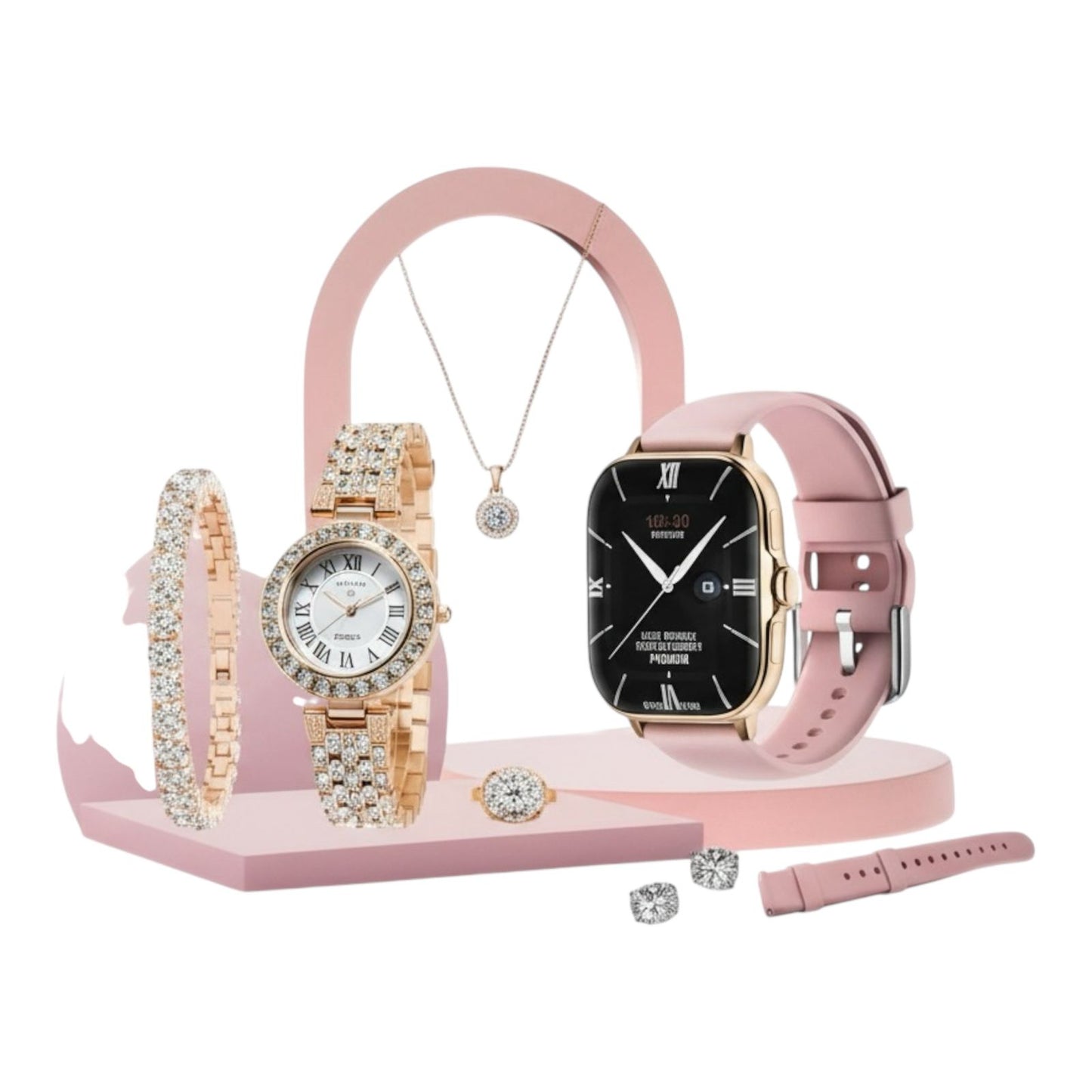 A58 Plus Smartwatch Gift Set – Smartwatch + Necklace + Bracelet + Ring